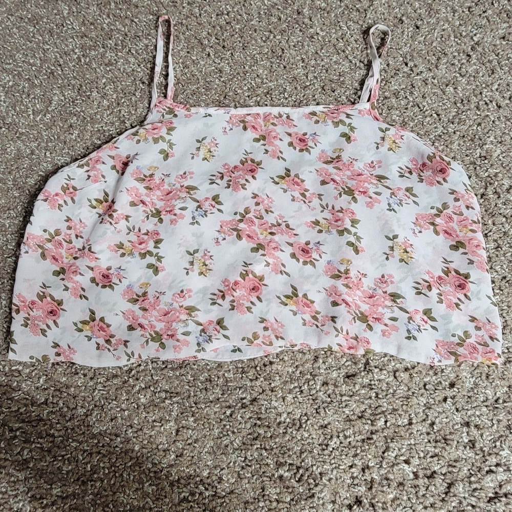 Forever 21 Pink Floral Sleeveless Crop Top Size Medium